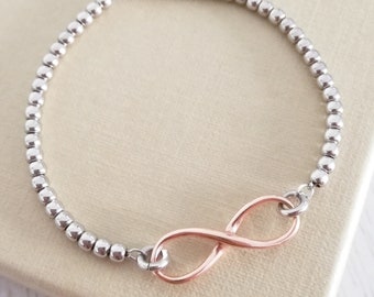 Bracciale Infinity Slider in argento sterling e oro rosa – Grazie per essere stata la mia damigella d'onore - Italia