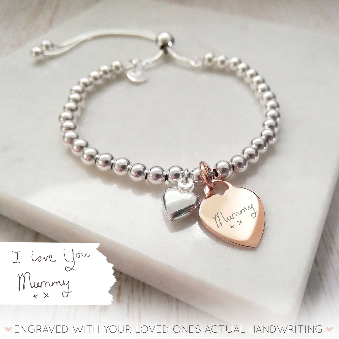 Sterling Silver Ball Slider Bracelet With Handwriting Rose Etsy UK