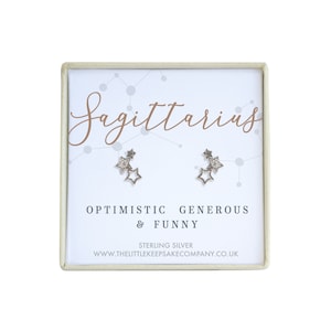 Sterling Silver & Cz Zodiac Earrings - Sagittarius