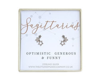 Sterling Silver & Cz Zodiac Earrings - Sagittarius