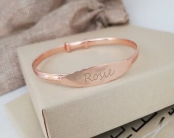 Rose Gold Vermeil Baby Bangle With Scalloped Design