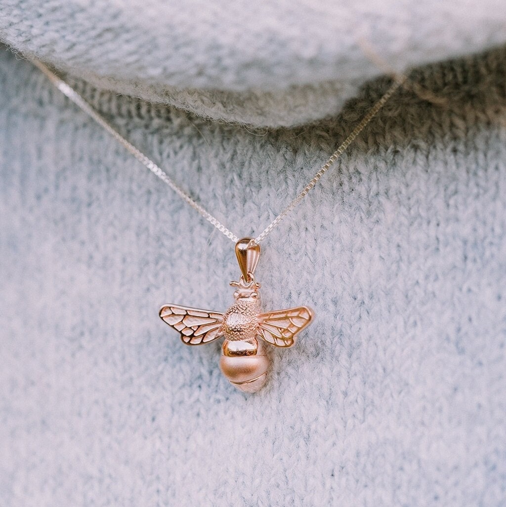 Rose gold bumble bee necklace deals