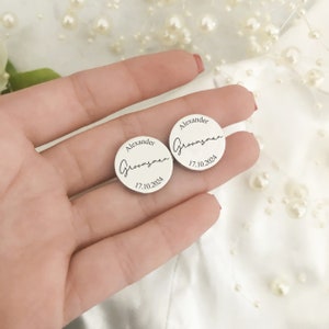 Stainless Steel Engraved Circle Wedding Cufflinks – Groomsman