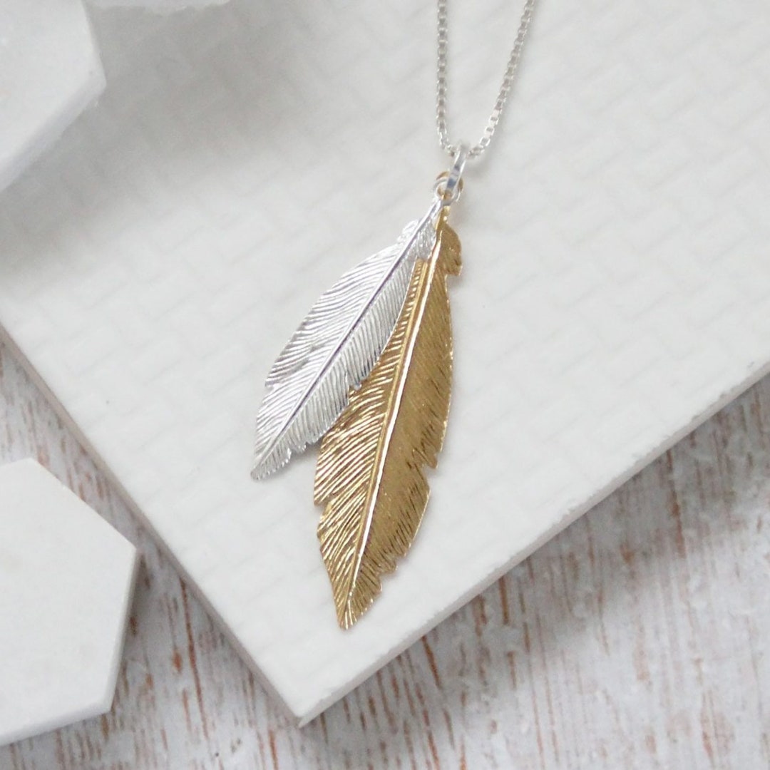 Dual Feather Coin Necklace