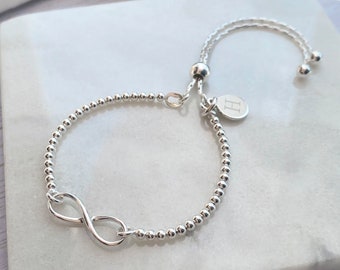 Sterling Silver Infinity Ball Slider Bracelet