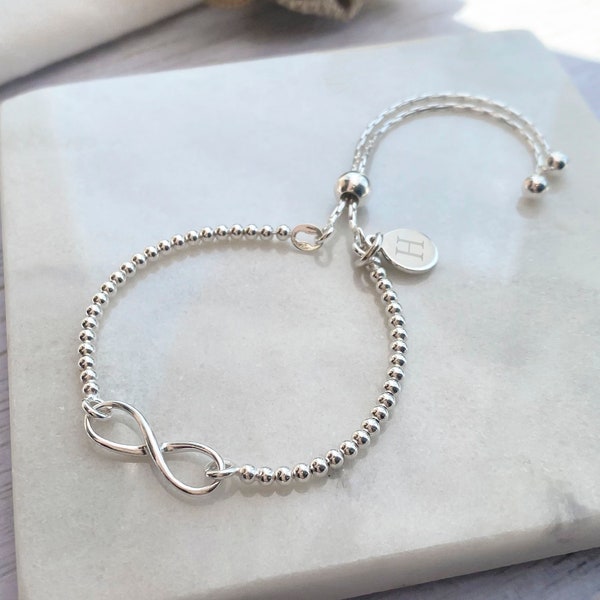 Pulsera deslizante de bola infinita de plata esterlina