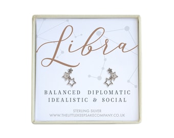 Sterling Silver & Cz Zodiac Earrings - Libra