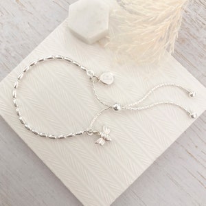 Sterling Silver Seed Slider Bracelet - Silver Honey Bee