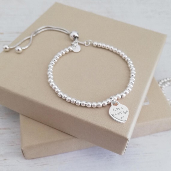 Sterling Silver Sphere Engraved Charm Bracelet