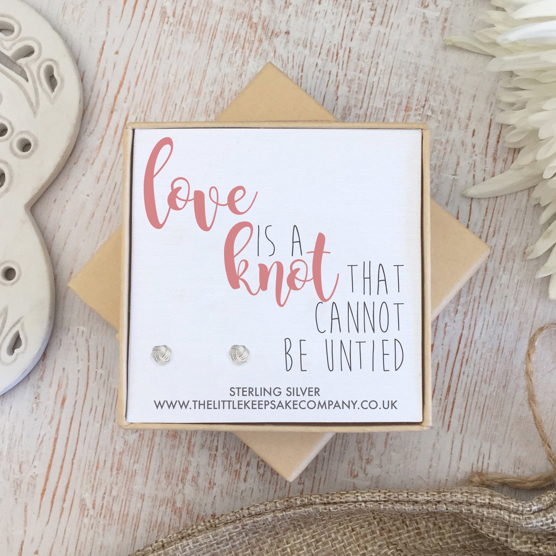 Sterling Silver Quote Earrings 'love is A Knot That Etsy UK