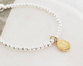 Bracelet boule en argent sterling à curseur - Initiales en or jaune et vermeil