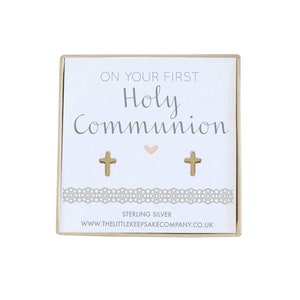 Yellow Gold Vermeil Christening Earrings – ‘On Your First Holy Communion’