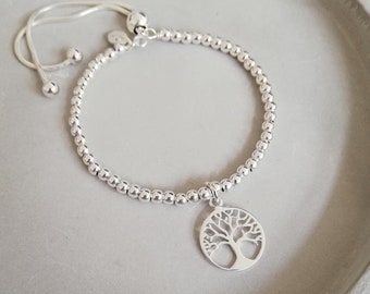 Bracelet boule en argent sterling à curseur - Arbre de vie en argent