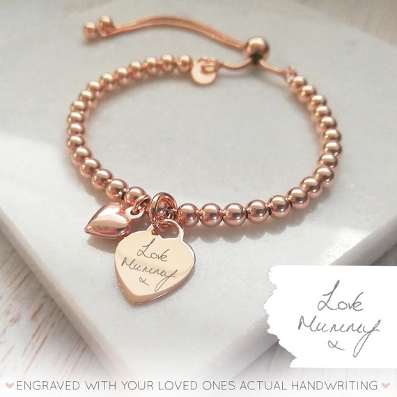 Rose Gold Vermeil Ball Slider Bracelet With Handwriting Rose Gold