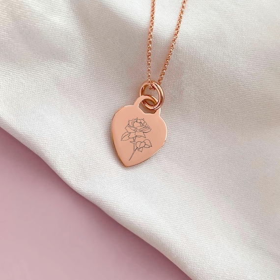 ローズゴールドヴェルメイユ誕生花ハートネックレス - Etsy 日本