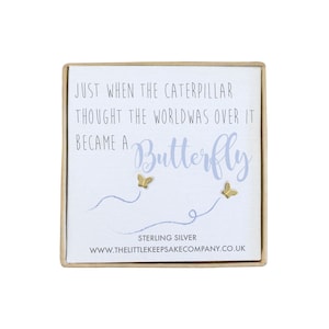 Yellow Gold Vermeil Quote Earrings – Just When The Caterpillar Thought The World Was Over, It Became A Butterfly