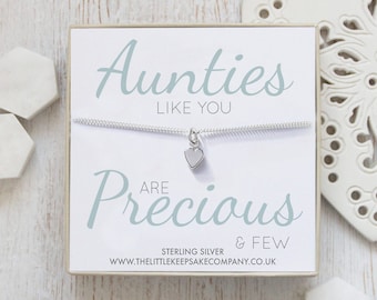 Sterling Silver Curb Chain Heart Bracelet - 'Aunties Like You Are Precious & Few'