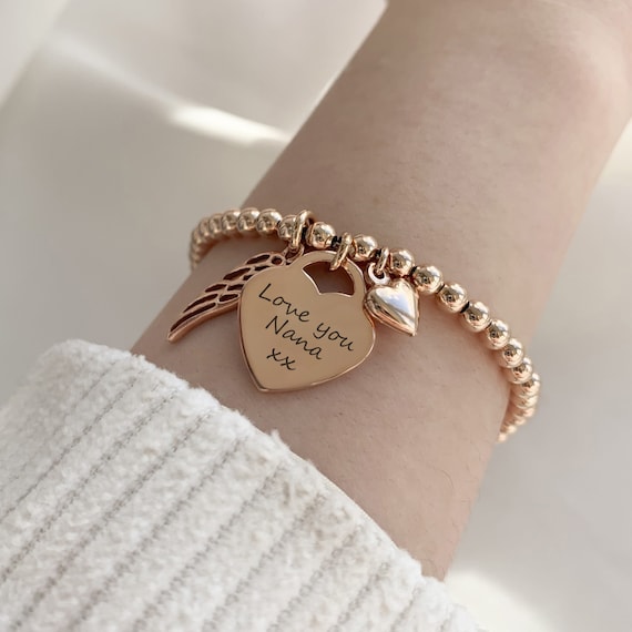 Gold Bracelets as a gift of affection that spark memories! Rose Gold Vermeil Engraved Memorial Clasp Bracelet With Large Heart Charm - Etsy Ireland