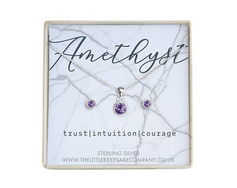 Sterling Silber Geburtsstein Geschenk Set - Amethyst