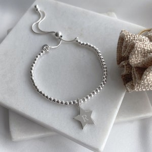 Sterling Silver Ball Slider Bracelet – With Initial Star Charm