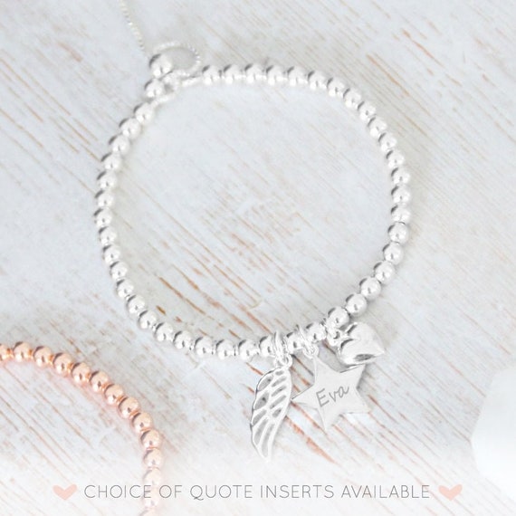 Sterling Silver Engraved Memorial Bracelet With Star Charm Etsy