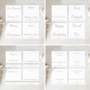 May include: A set of 16 white cards with pink and blue text. The cards feature various messages, including "Happy Birthday", "Thank You", "True Friends", and "This Mummy Belongs To..." The cards are perfect for adding a personal touch to gifts or for sending a special message.