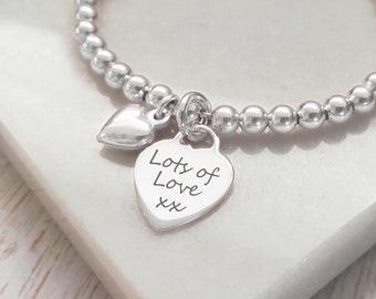 Sterling Silver Clasp Bracelet – With Silver Engraved Heart Charm