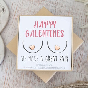 Rose Gold Vermeil Quote Earrings - 'Happy Galentines, We make a great pair'