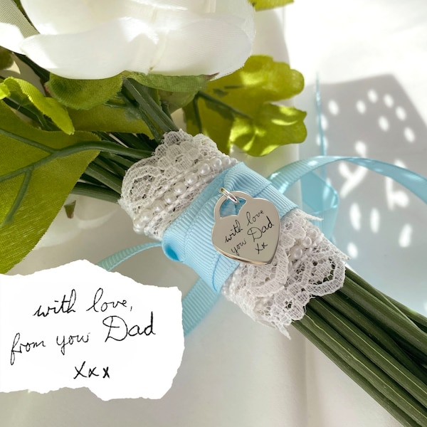 Sterling Silver Handwriting Heart Bouquet Charm