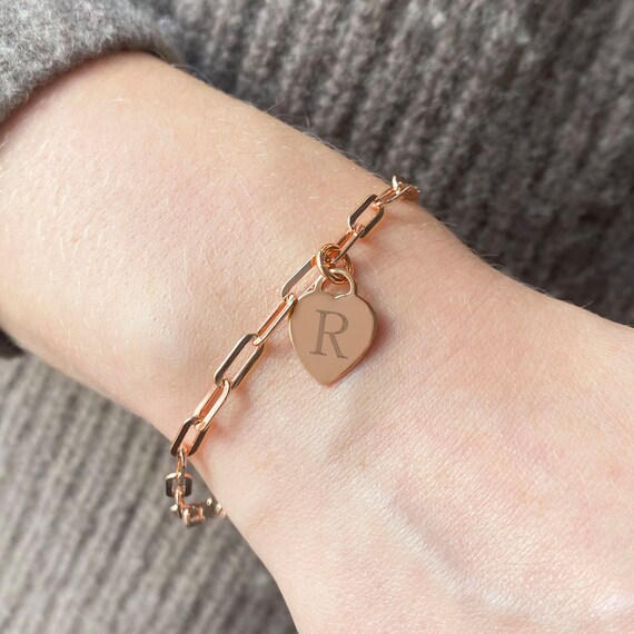 ぴょん様 シルバーパヴェクリップ 17cm rose gold bracelet Rose Gold Vermeil Paper Clip Bracelet - With Engraved Rose Gold