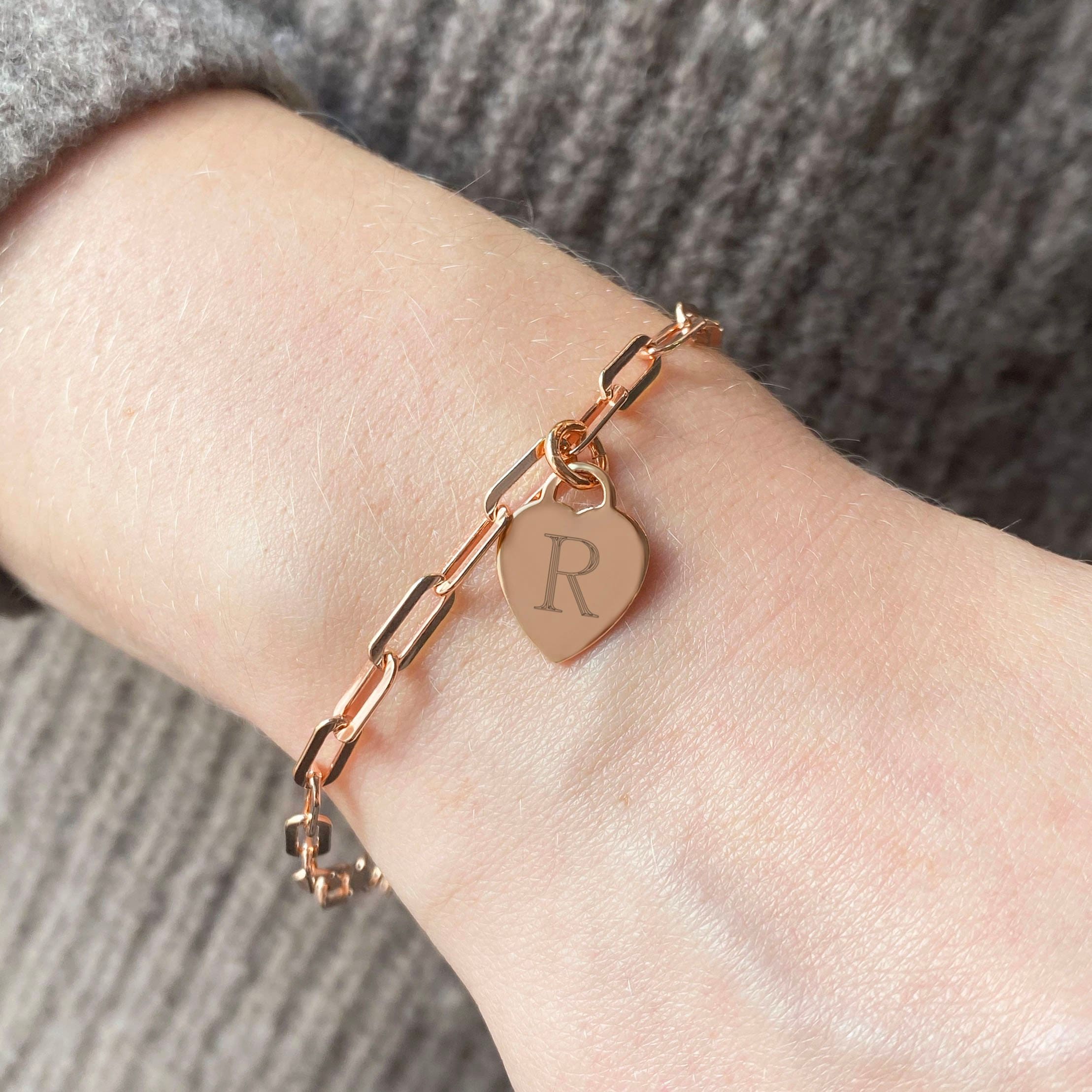Rose Gold Vermeil Paper Clip Bracelet - With Engraved Rose Gold