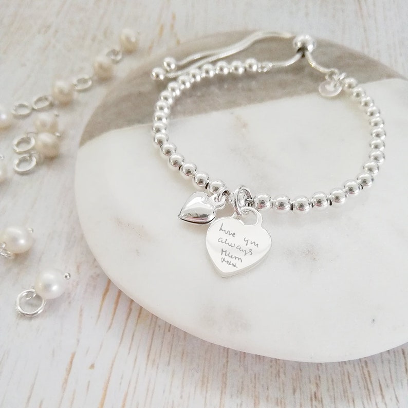 Sterling Silver Ball Slider Bracelet With Silver Handwriting Etsy UK
