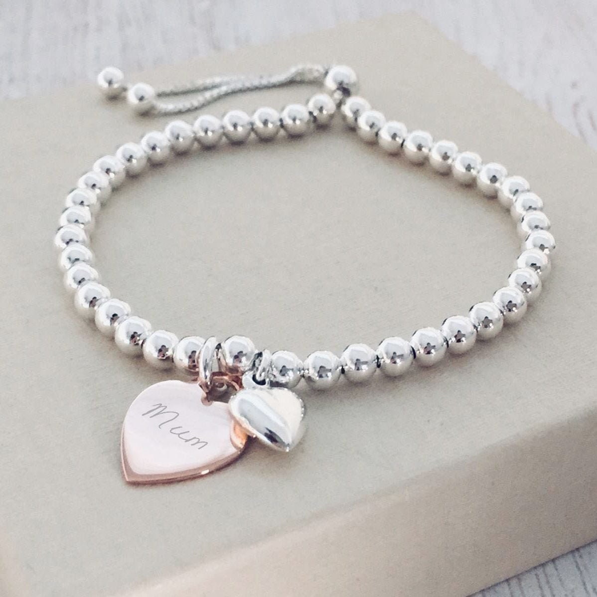 Sterling Silver Ball Slider Bracelet With Handwriting Rose Etsy