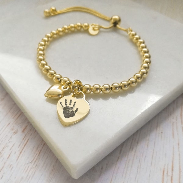 Yellow Gold Vermeil Ball Slider Bracelet – Yellow Gold Heart With Prints