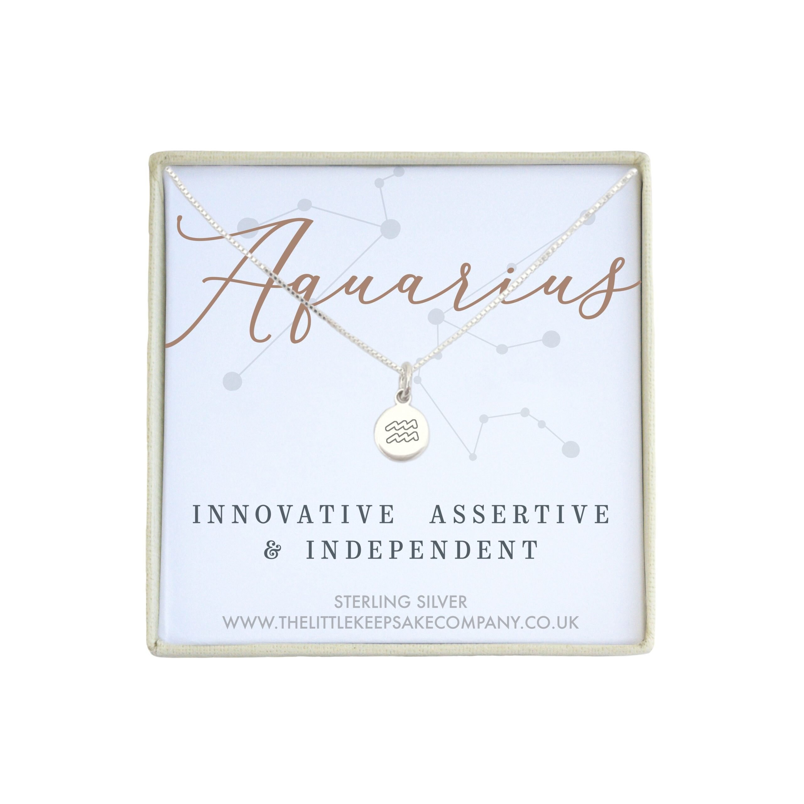 Sterling Silver Engraved Zodiac Necklace - Aquarius