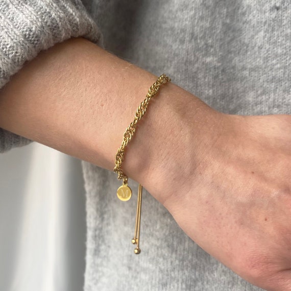 Yellow Gold Vermeil Twist Slider Bracelet Yellow Gold Initial Disc Etsy