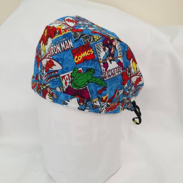 Casquette de récurage Marvel hulk spiderman iron man thor srcub hat Casquette de chirurgie avec bouton, coton, théâtre, médecin, infirmière, chef cuisinier, casquette de chimio, réglable