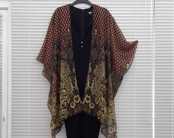 Black Peacock Kimono Cardigan, Kaftan Caftan, Overdress, Free size, Kimono Jacket