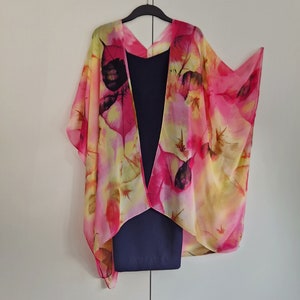 Pink Leaves Leaf Kimono Cardigan, Bohemian, Festival, Kaftan Caftan, Overdress, Free size, Kimono Jacket silky -LIMITED EDITION-