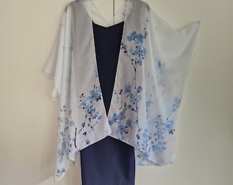 Blue Cherry Blossom Kimono Cardigan, Kaftan Caftan, Overdress, Free size, Kimono Jacket -LIMITED EDITION-
