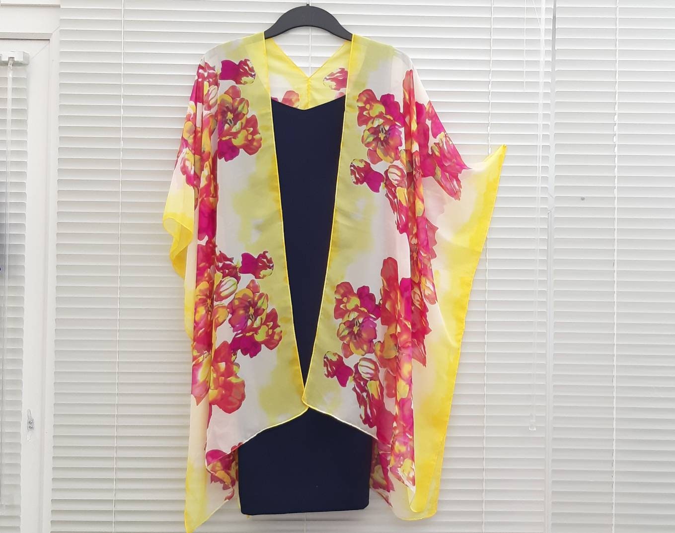 CharmsAndNails Yellow and Pink Orchids Flowers Kimono Cardigan, Free size, Kimono Kaftan, Caftan, Duster Overdress, Free size, Cardigan -Limited Edition-