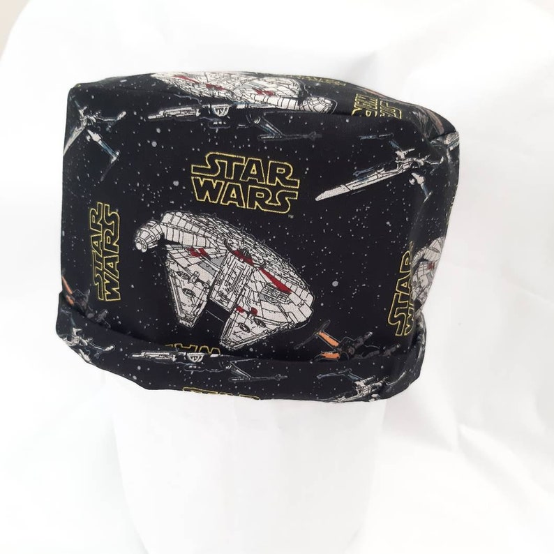 Scrub Cap Star wars black Galaxy, Millennium Falcon, Surgical Cap with toggle, Cotton, Vets, Theatre, Doctor, Nurse, Chef, Chemo cap image 6