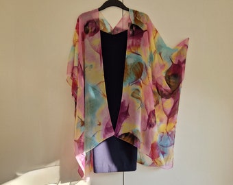 Purple lilac pink blue lemon pastel Leaves Leaf Kimono Cardigan, Kaftan Caftan, Overdress, Free size, Kimono Jacket silky