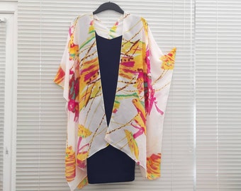 Abstract paint pink orange yellow Kimono Cardigan, Kaftan, Overdress, Free size, Kimono Jacket -LIMITED EDITION- only one made