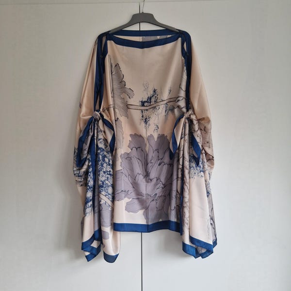 Champagne und French Blue, marineblaue Borte, Kaftan und Kleid, vom Tag bis zur Abendgarderobe, Beach Cover Up, free size