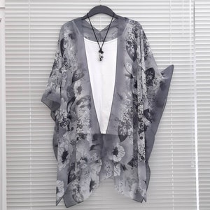 Grey Floral Kimono Cardigan, Jacket Kaftan, Caftan, Duster Jacket Overdress, Free size, Cardigan -LIMITED EDITION-