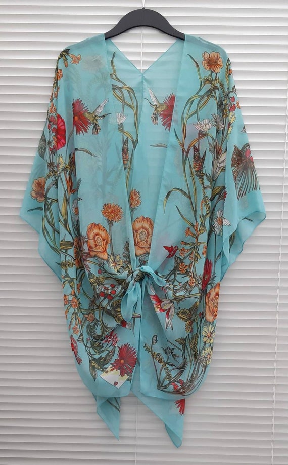 Turquoise Blue Floral Kimono Cardigan Kaftan Caftan Overdress Free Size Kimono Jacket LIMITED EDITION Etsy Canada