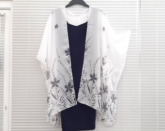 White Flower Kimono Cardigan, Free size, Kimono Jacket Kaftan, Caftan, Duster Jacket Overdress, Free size, Cardigan -LIMITED EDITION-