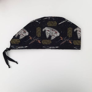 Scrub Cap Star wars black Galaxy, Millennium Falcon, Surgical Cap with toggle, Cotton, Vets, Theatre, Doctor, Nurse, Chef, Chemo cap image 3