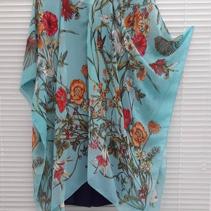 Turquoise Blue Floral Kimono Cardigan, Kaftan Caftan, Overdress, Free ...